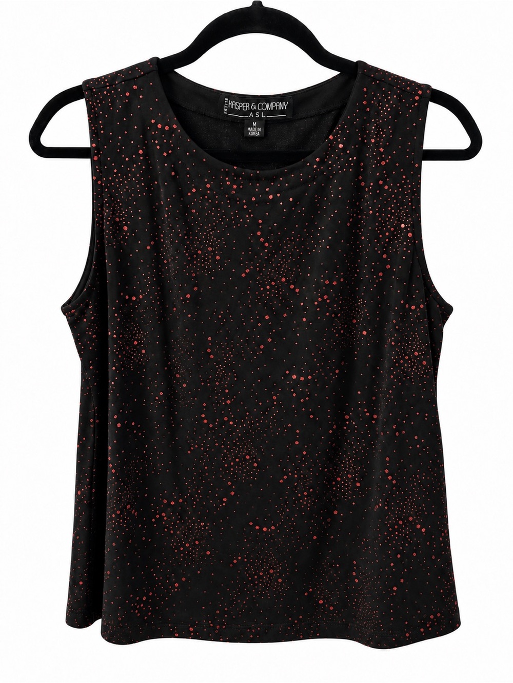 Kasper & Company ASL Petite M Black Red Sparkle Sleeveless Shell Top - Picture 3 of 5